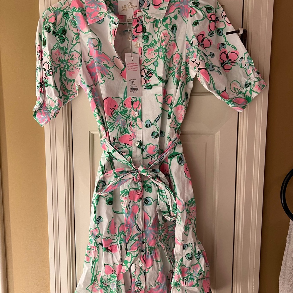 Lilly Pulitzer Sashria Dress in Pink and Green Oversized Orchid XS NWT